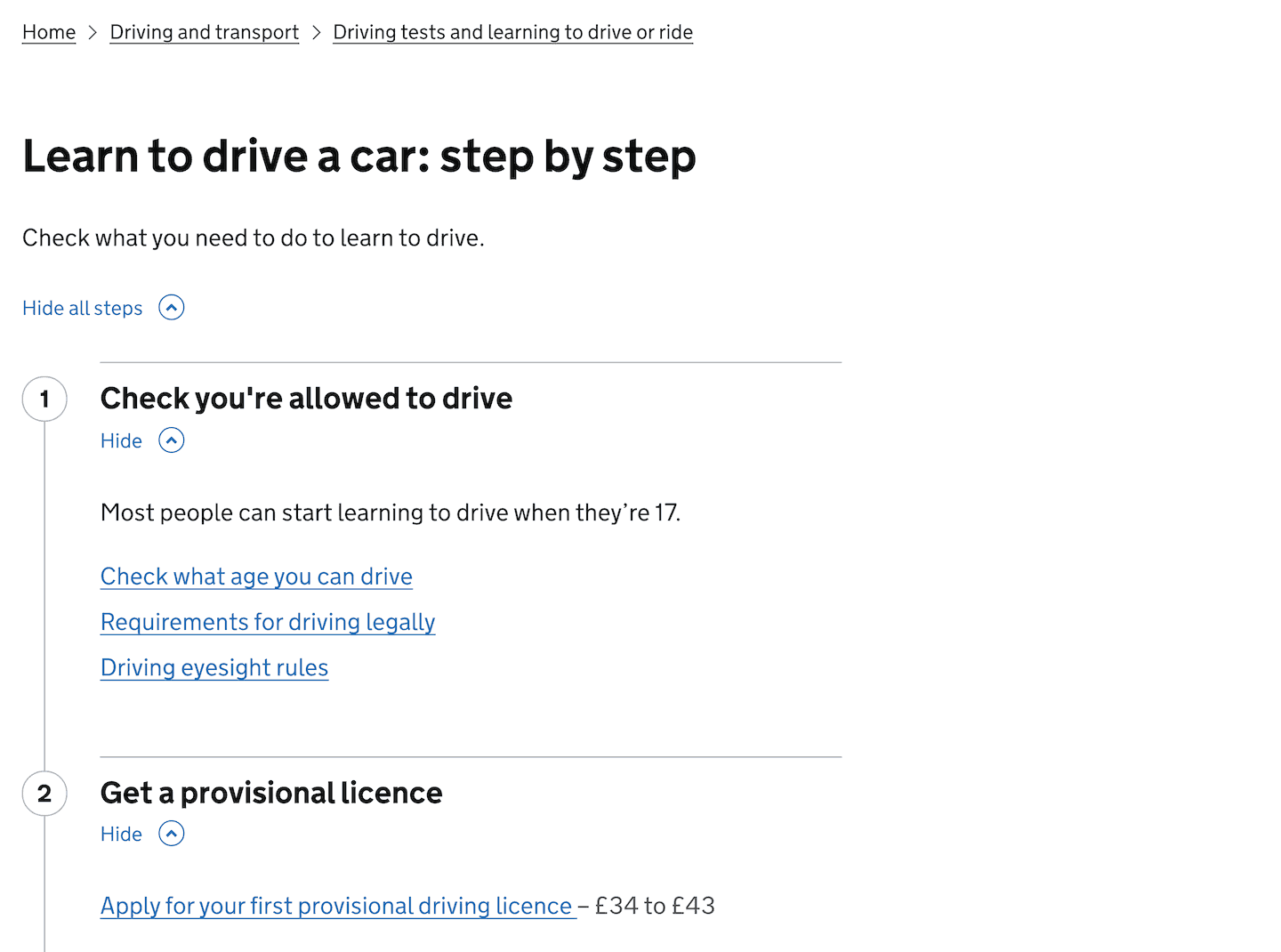 A screenshot showing an example of the step by step navigation pattern